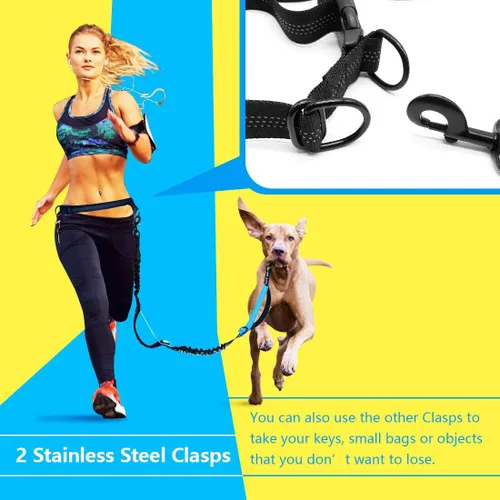 Vista 2 de Uppetly Correa de correr para perros manos libres con cinturón ajustable, cuerda elástica de doble asa retráctil para perros pequeños y medianos