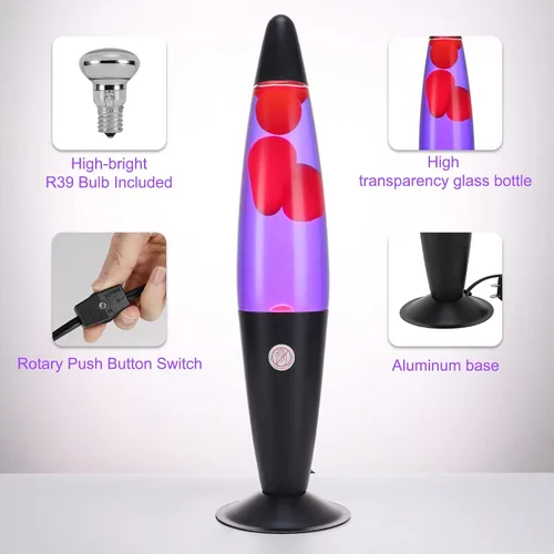 Vista 2 de EDIER Lámpara de magma, lámpara de movimiento negra de 16 pulgadas, color morado con cera naranja, luz nocturna relajante para adultos, luz nocturna