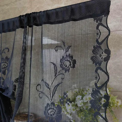 Vista 6 de Cenefa de cortina de encaje transparente con bordado floral negro, estilo princesa, estilo princesa, cenefa de cortina bordada en cascada