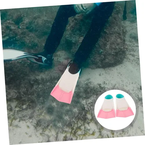 Vista 9 de Silicone Swimming Fins Short Travel Lightweight Flippers for Adults Flexible Floating Fins for Snorkeling Diving Light Blue White Pink XXS 27-29