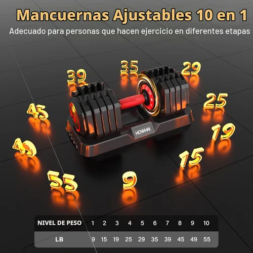Vista 3 de Mancuerna Ajustable de 55 libras, Mancuerna de Pesas Ajustables de Mano 10 en 1 con Mango de Textura Antideslizante, Ejercicio y Fitness