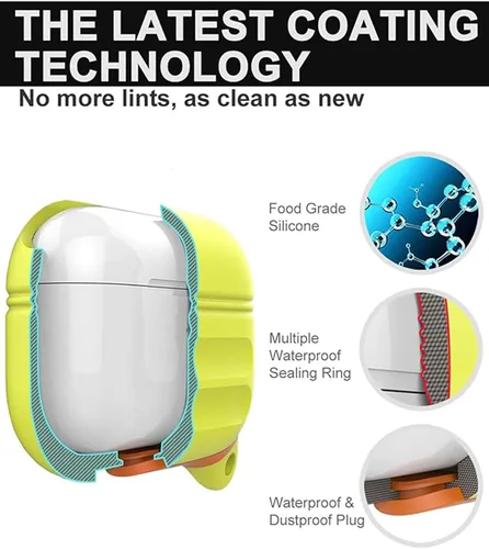 Vista 6 de HALLEAST Funda impermeable para AirPods 3, LED frontal visible y compatible con carga inalámbrica, funda protectora de silicona compatible con Apple