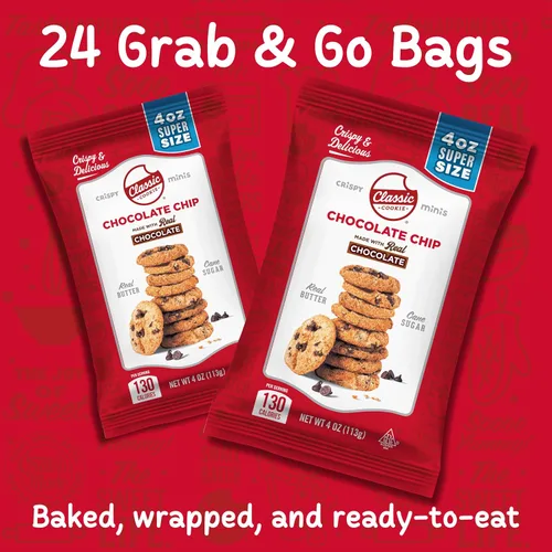 Vista 4 de Classic Cookie, Mini galletas crujientes, bolsas de chispas de chocolate de 4 onzas, 24 bolsas