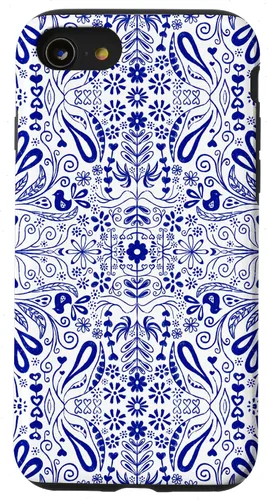 Vista 18 de Folk Art Pattern Blue Chinoiserie Birds Flowers Scandinavian Case for iPhone 17