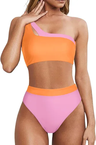 Vista 8 de MOOSLOVER Traje de baño de dos piezas con corte alto y cintura alta para mujer
