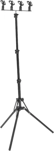 Vista 4 de Gugxiom Soporte de piso para 4 micrófonos, soporte de micrófono ajustable de aluminio, con trípode plegable, para transmisión, podcasting, grabación