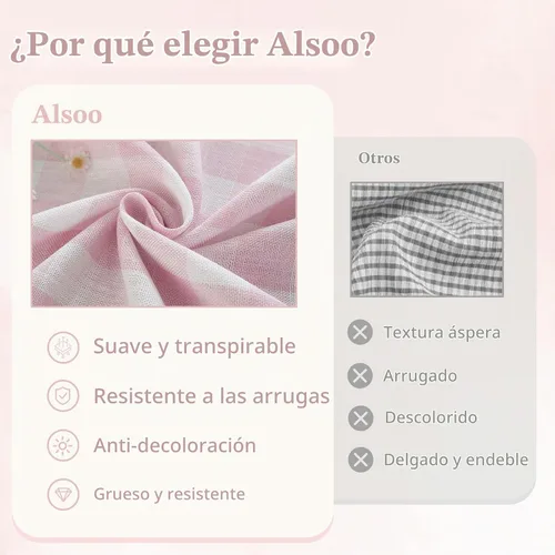 Vista 5 de Alsoo Mantel cuadrado de cuadros rosa de 55 x 55 pulgadas, mantel lavable a cuadros, tela de lino y algodón resistente para verano, al aire libre
