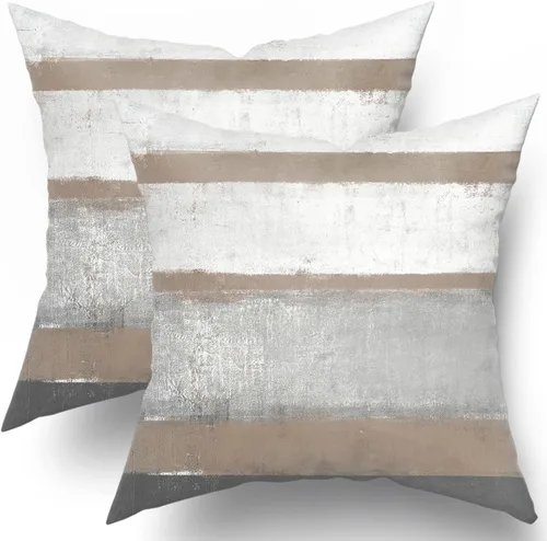 Vista 19 de Fundas de almohada Aqua 16x16 Set de 2 Verde Claro Gris Moderno Arte Abstracto Rayado Cojines Decorativos de Granja Algodón Cuadrado Fundas de Raya