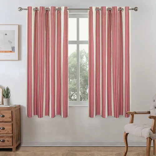 Vista 81 de DriftAway Chris Linen - Cortinas opacas con capa térmica y reductora de sonido, 63 pulgadas de largo para dormitorio, cortinas estampadas a rayas