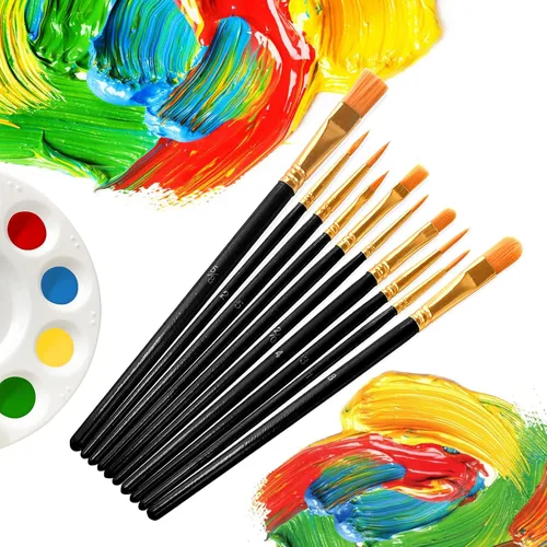 Vista 6 de Juego de 100 pinceles de pintura, 100 pinceles de pintura negra al óleo y acuarela, cabezal de cepillo de nailon, juego de pinceles de pintura
