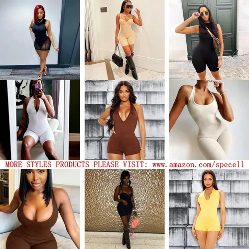 Vista 4 de Women One Piece Short Bodycon Jumpsuit,Sexy Sleeveless Sports Jumpsuit Zipper Romper Clubwear