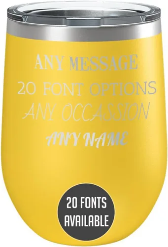Vista 12 de Vaso de vino personalizado de acero inoxidable recubierto de polvo de 12 onzas con tapa, grabado personalizado, regalos de vino personalizados
