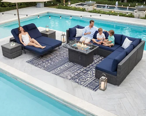 Vista 102 de NICESOUL Juego de muebles de patio de ratán extra grande con mesa para fogata de gas y propano, 29.3 pulgadas, respaldo alto, cómodos conversaciones
