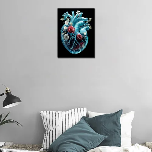 Vista 4 de Pintura de diamante de órgano humano 5D, kit de numeración, corazón con diamantes de imitación de cristal floral, pintura de diamantes de imitación