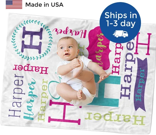 Vista 2 de Mantas de bebé personalizadas con nombre para niñas, regalos personalizados para bebé, manta personalizada para recién nacidos con nombre, forro