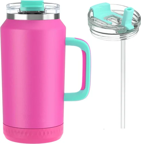 Vista 17 de Hydraful Vaso de 64 onzas con asa y pajilla, 100% a prueba de fugas, vaso aislado reutilizable, botella de agua grande de acero inoxidable, taza