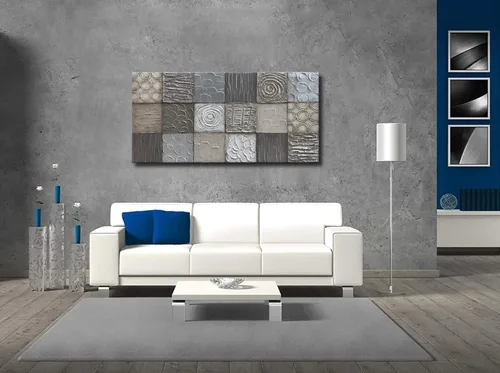 Vista 7 de Alenoss Pinturas Metálicas Abstractas 100% Hechas a Mano Lienzo Arte de Pared Textura Gruesa Única Superficie Áspera Pintura al Óleo Moderna 48x24