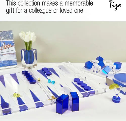 Vista 7 de TIZO Elegante juego de backgammon de Lucite negro de 18 pulgadas, chips de Lucite y tazas con cierre magnético, decoración elegante y práctica
