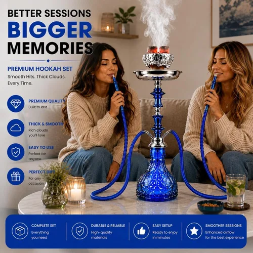 Vista 4 de Mini cachimba de 11" con estuche y accesorios, zafiro azul