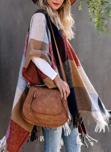 Vista 3 de VIMPUNEC - Pashmina estilo bohemio con patrón a cuadros para mujer con borla