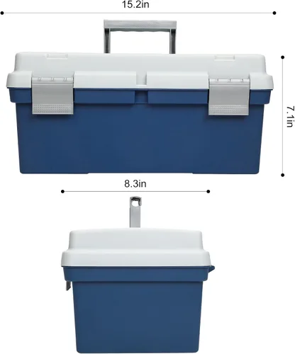 Vista 2 de TCMBY Caja de herramientas de 15 pulgadas con bandeja extraíble, caja de piezas pequeñas en la tapa es extraíble, la bandeja se puede quitar