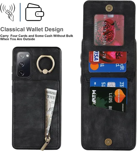 Vista 4 de Asuwish Funda de teléfono para Samsung Galaxy S20 FE 5G de 6.5 pulgadas con protector de pantalla y soporte de tarjeta RFID, soporte para celda S 20