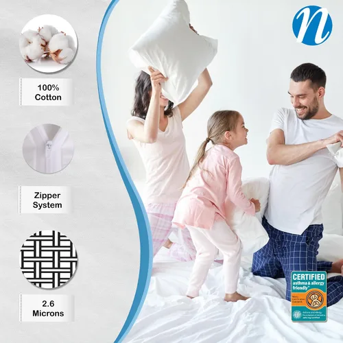 Vista 3 de National Allergy Premium Protector de almohada con cierre de 100% algodón - Tamaño estándar - Blanco - 300 hilos - Funda de almohada hipoalergénica