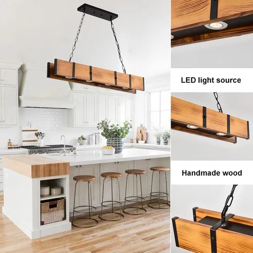 Vista 5 de Candelabro rústico de granja de 4 luces, lámpara de iluminación rústica de isla de cocina, lámpara LED regulable rústica de 5 W, decoración