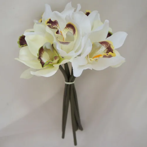 Vista 7 de Paquete de 7 tallos de orquídea Cymbidium de flores artificiales (verde)