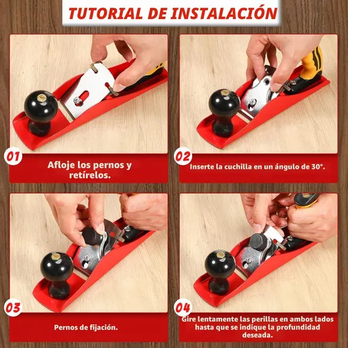 Vista 4 de Cepilladora de mano con hoja de 2 pulgadas, plano de madera alisado ajustable, plano de banco universal para instalación de puertas de bricolaje
