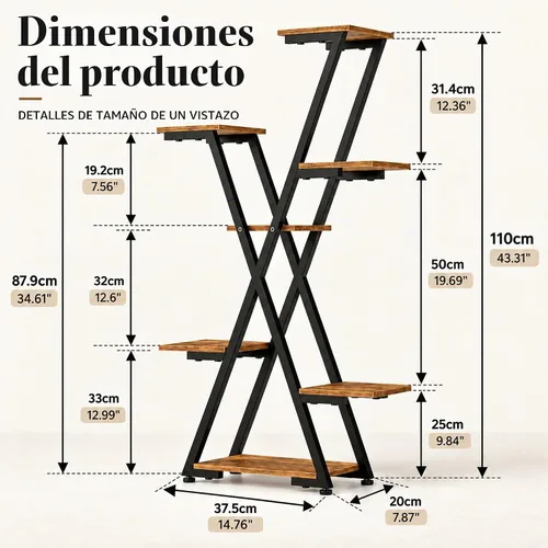 Vista 2 de Soporte para Plantas de Interior con Luces de Crecimiento: Gran Estante Vertical Iluminado de Metal de Múltiples Niveles - Con Temporizador