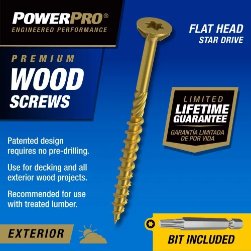 Vista 3 de Power Pro Tornillos de madera para exteriores de alta calidad, tornillos de cubierta multiusos #8 x 1-1/4 pulgadas para proyectos al aire libre