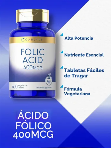 Vista 4 de Carlyle Ácido Fólico 400 mcg 400 Tabletas