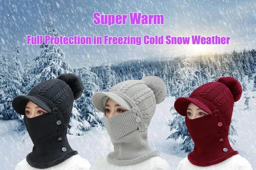 Vista 63 de HUAMULAN Gorro de invierno de una pieza para mujer, pasamontañas de forro polar, pasamontañas, máscara facial, bufanda, orejeras, esquí, nieve