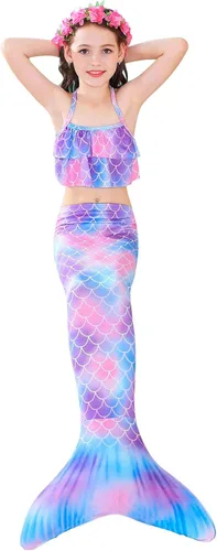 Vista 2 de 7pcs cola de sirena para niñas princesa traje de baño bikini natación gafas corona collar