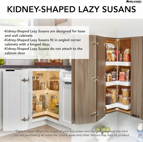 Vista 3 de Rev-A-Shelf Organizador Lazy Susan con doble estante en forma de riñón para gabinetes de cocina con base de esquina, bandejas giratorias de alambre