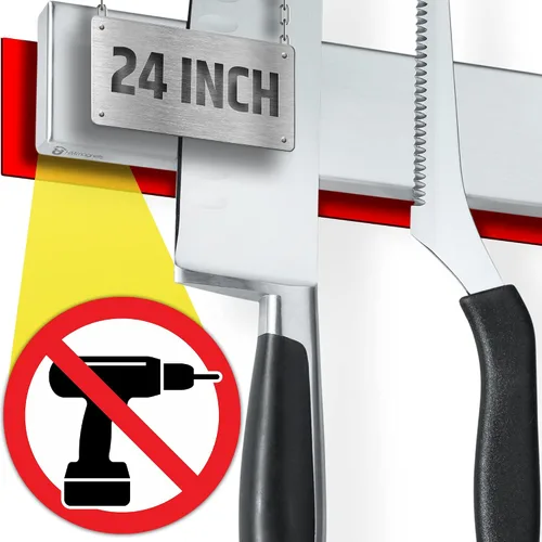 Vista 12 de Adhesivo fuerte (sin taladro) Soporte magnético para cuchillos para pared, tira profesional de cuchillos de 10 pulgadas, no necesita tornillos