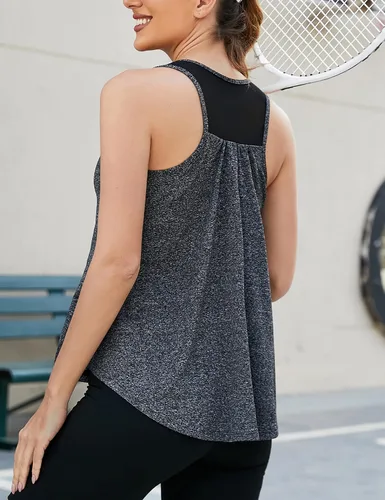 Vista 3 de Blooming Jelly Womens Mesh Workout Tank Tops Racerback Gym Tops Running Bulit in Bra Athletic Shirts