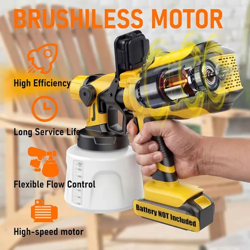 Vista 3 de Pulverizador de pintura inalámbrico compatible con batería Dewalt de 20 V MAX (sin batería), pistola de pintura eléctrica con luz LED, 4 boquillas