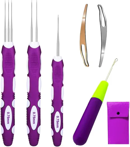 Vista 9 de Yarniss Ganchos de ganchillo para rastas con mango ergonómico, aguja de ganchillo para cabello de 0.75mm para trenza Loc