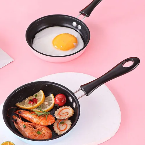 Vista 7 de Mini sartén, huevos de acero inoxidable, panqueques para evitar el palo, olla de inducción redonda para desayuno, sartén pequeña con mango largo