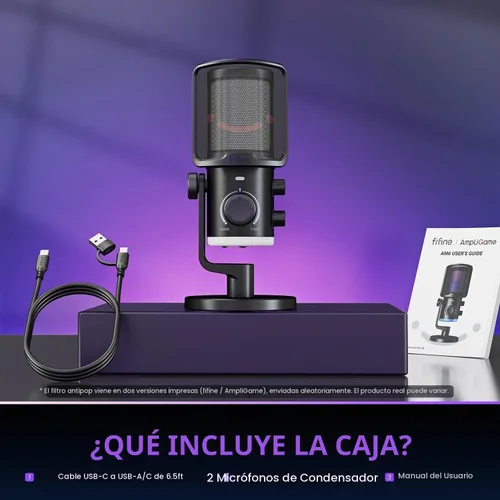 Vista 9 de Micrófono de juego FIFINE para PC, micrófono USB para transmisión con balance de chat de juego, micrófono de escritorio RGB condensador
