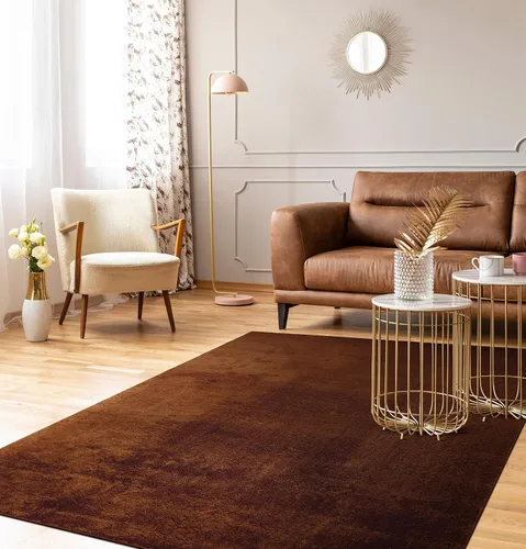 Vista 5 de Paco Home Alfombra suave en cobre acogedora alfombra antideslizante color sólido lavable, tamaño: 6'7" x 9'2" Marrón cobre