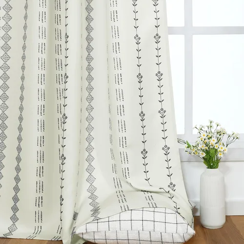 Vista 5 de Lino Rosa Cortinas de Crema y Negro para Cocina, Cortinas Opacas Bohemias para Ventana de Baño y Sala de Estar, 45 Pulgadas de Largo