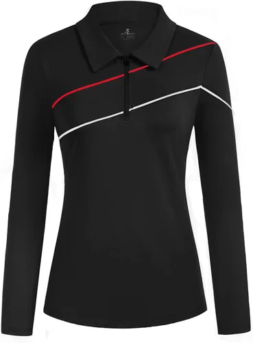 Vista 2 de JACK SMITH Polo de golf para mujer, ajuste seco, UPF 50+, manga larga, con cremallera, ajuste delgado, atlético, con soporte para camiseta