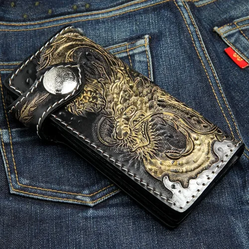 Vista 2 de Cartera de cuero Golden Emperor Dragon Biker, Dorado, Moderno