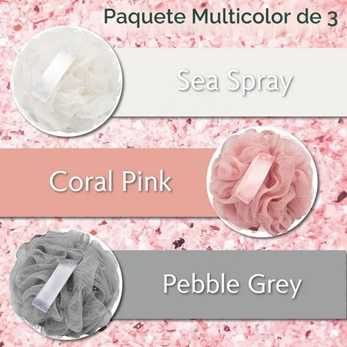 Vista 3 de Temple Spring Esponja de malla suave para ducha, paquete de 3 (2.12 onzas cada uno), exfoliante corporal suave para espuma rica y piel suave