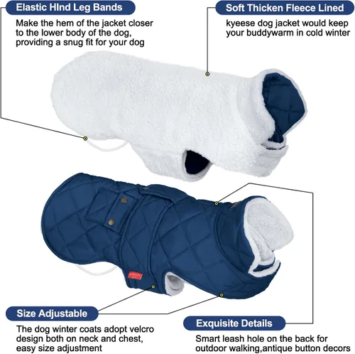 Vista 5 de KYEESE - Abrigo para perro suave, suéter para mascotas para clima frío, chaqueta impermeable para perros con forro de felpa, abrigo cálido