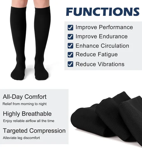 Vista 3 de (3 pares) Calcetines de compresión 20-30 mmHg, calcetines largos hasta la rodilla para mujeres y hombres, soporte atlético, para viajes y uso diario