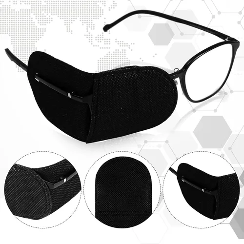 Vista 3 de 12 parches para ojos, parches para ojos de gran tamaño, reutilizables, no tejidos, para adultos y niños, ojo perezoso, ambliopía, estrabismo (negro)